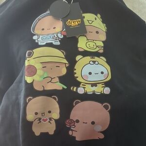 Drew House Kids Black Hoodie with Cute Character Graphics